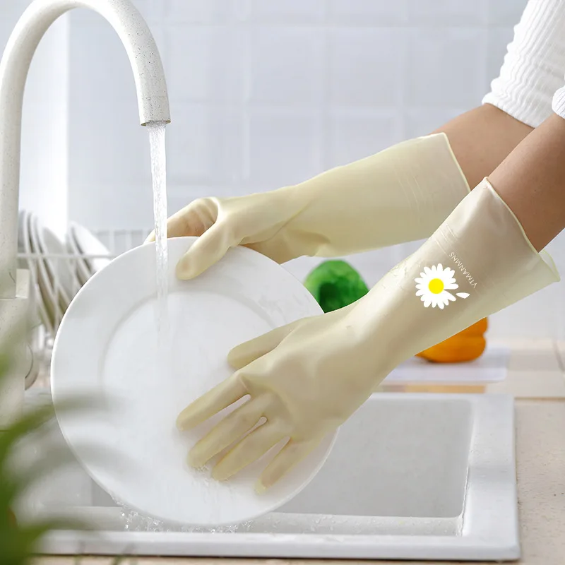 Female Waterproof Rubber Latex Housework Chores Dishwashing Tools Gloves Kitchen Durable Cleaning