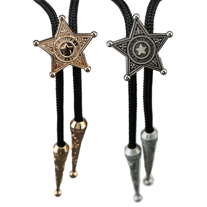 Mens Pentagram Star Vintage Bolo Tie Braided Rope Necktie Necklace Shirt Chain