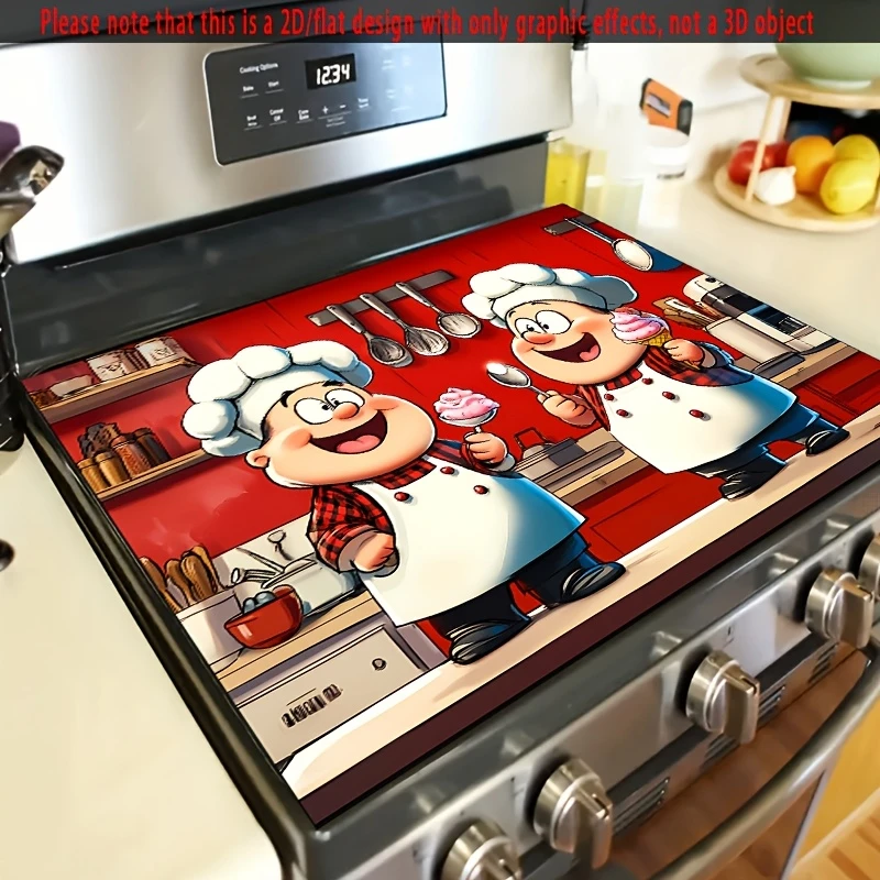 Double Cartoon Chef Print Kitchen Drying Mat,Stove Top Cover,Work Station Surface,Non Slip,Water Absorbent,Gift