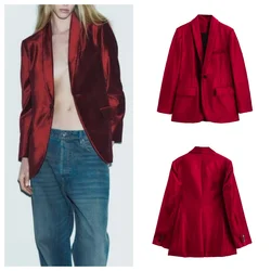 French style niche fashion versatile velvet lapel slim suit jacket women's autumn new single button casual jacket top