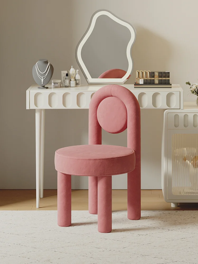 Nordic Pink Makeup Chair, Berber Fleece, Luxury Home Living Room Dining Chairs, Bedroom Dressing Table, Backrest Stool Furniture