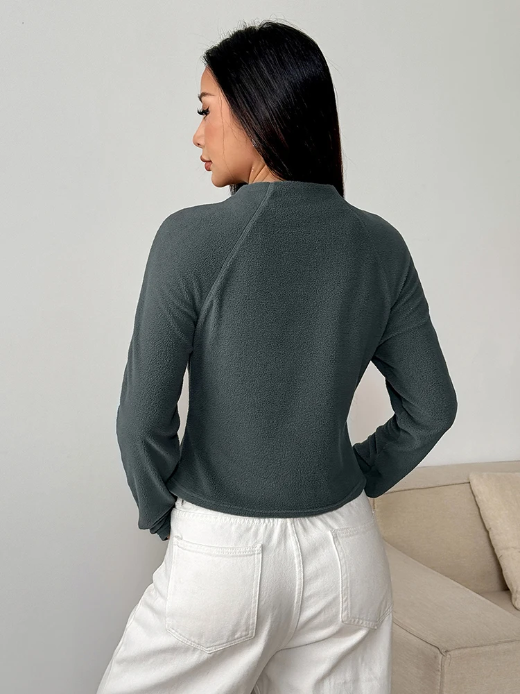 خريف شتاء جديد المرأة رداء علوي من الصوف الشارع الشهير موضة سحابات طويلة الأكمام هوديي عادية سليم الإناث ملابس علوية متعددة الاستخدامات #6