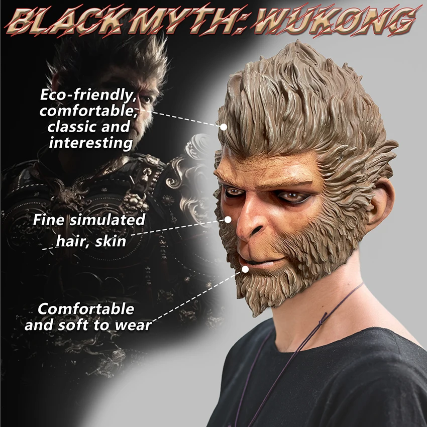 Wukong Masker Horror Vermomming Halloween Prop Latex Carnaval Wukong Cosplay Anime Game Festival Grappig Masker Voor Gezichtsmaskerade