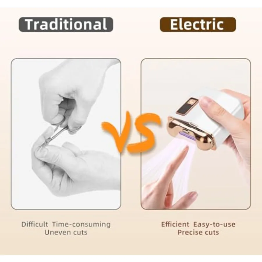 Elektryczny obcinacz do paznokci z oświetleniem LED dla poprawionej widoczności podczas użytkowania. Konstrukcja z możliwością ładowania przez USB zapewnia wygodę i bezpieczeństwo.