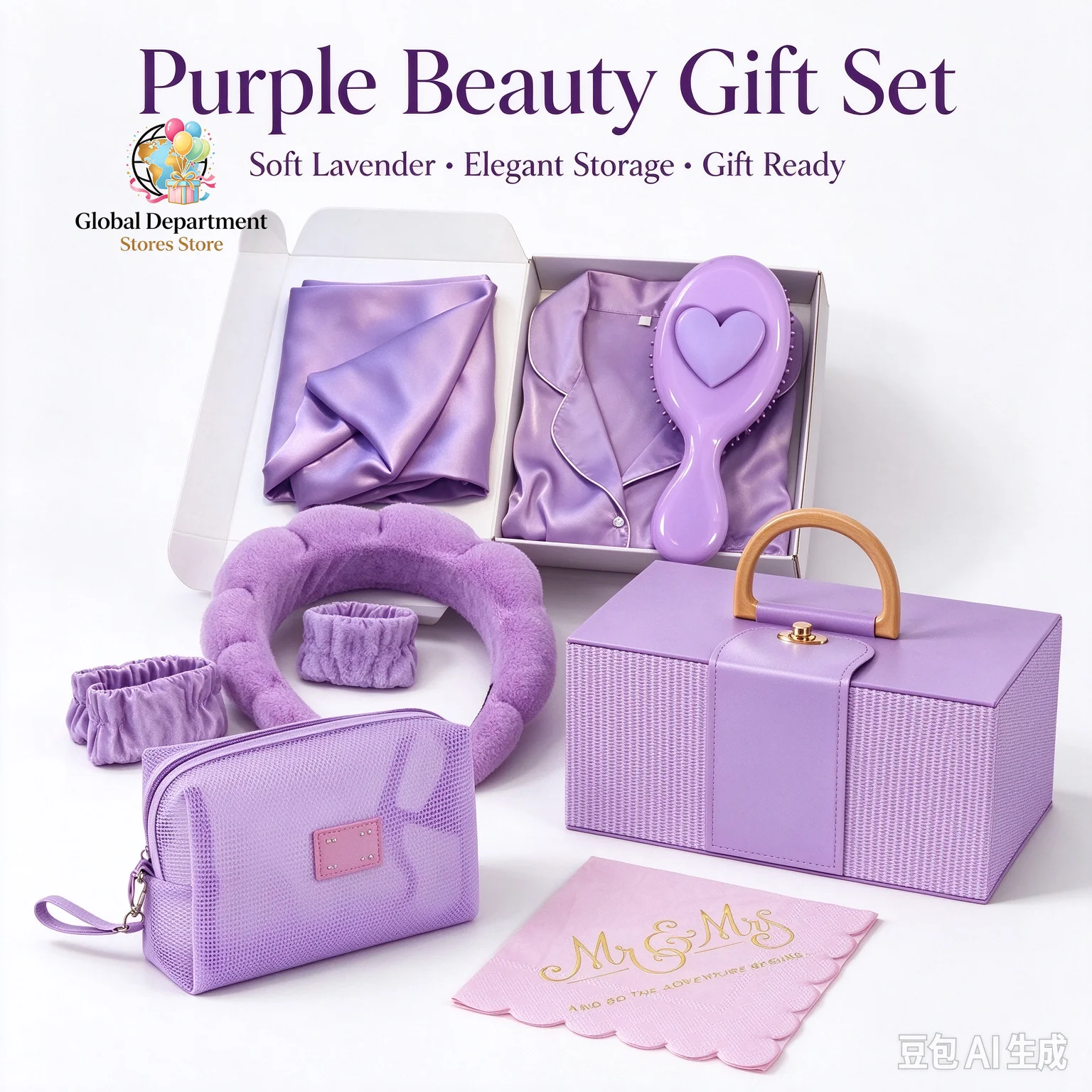 8-piece wedding supplies, party supplies, premium lavender purple spa supplies, girls' makeup set, spa birthday party gifts