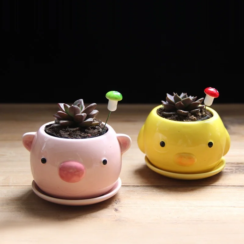 Cartoon Animal Succulent Ceramic Flower Pot Breathable Meat Plant Personality Flowerpot with Tray Balcony Potted Family Garden