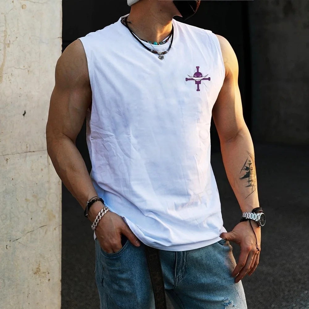 One Piece Men Vest Tank Top Whitebeard Pirates' Jolly Roger Summer Japan Anime Spring and Autumn Sports Fitness Sleeveless Top