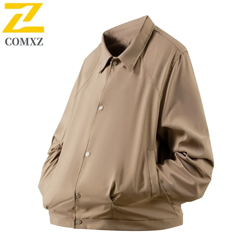 سترة COMXZ للأعمال بياقة واقفة للرجال، سترة واقية مريحة غير رسمية بلون سادة، نمط يومي، ملابس خارجية خريفية خفيفة الوزن