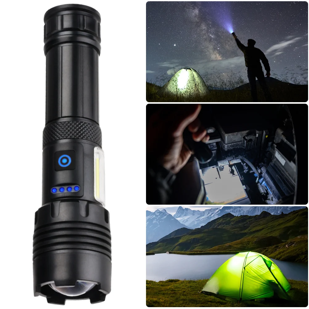 1000000 Lumen Tactical Flashlight IPX5 Waterproof LED Work Light Type-C Pocket Flash Light for Outdoor Emergency Camping Hiking