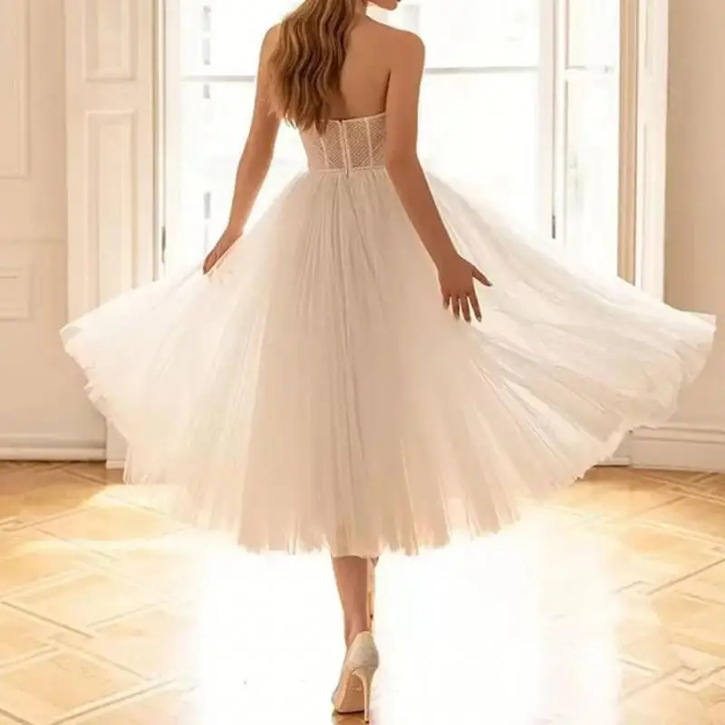 Simple Tulle Wedding Dress For Bride Sexy Strapless Backless Party Dress 2024 Newest Elegant A Line Vestidos Customized