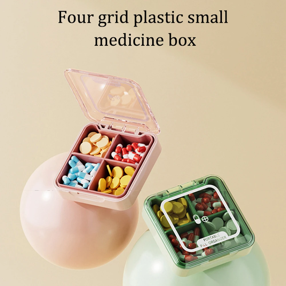 1 Piece Portable 4-Cell Small Medicine Box, Sealed Moisture-Proof, Portable Medicine Storage Box, Suitable For Travel, Outdoor