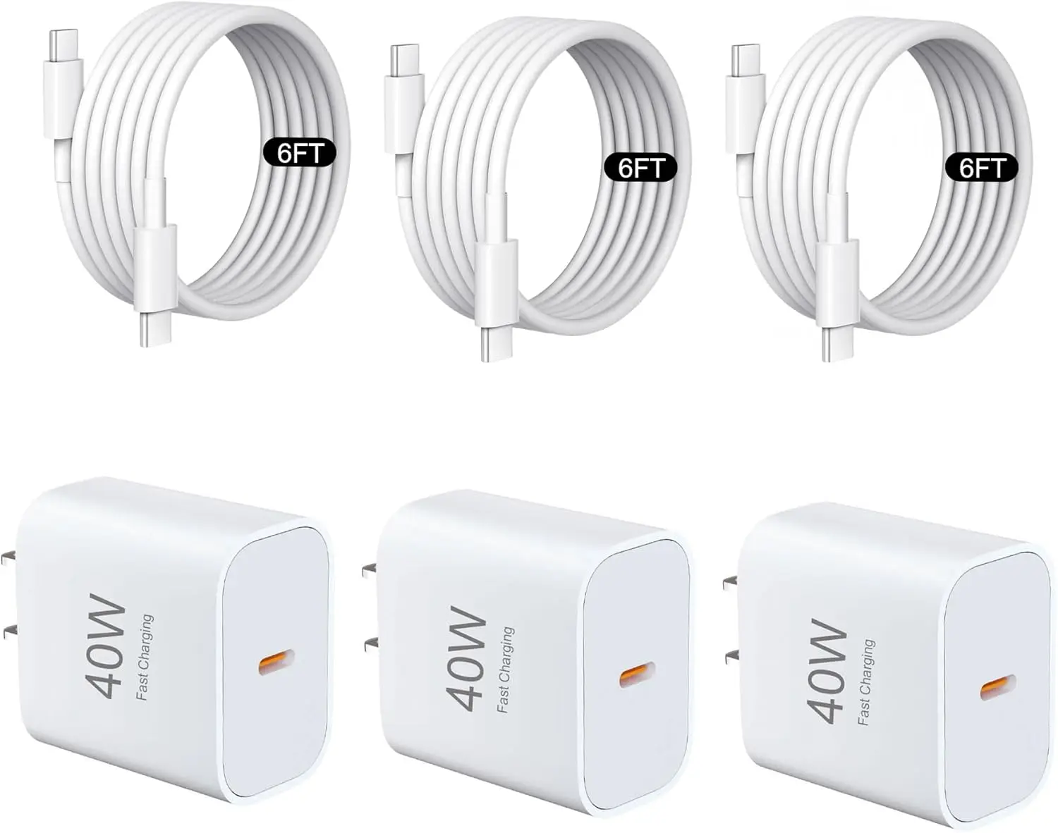 

3-Pack 40W USB C Charger Fast Charging with 6FT Cable for iPhone 17/Pro/Max, 16/15/Pro Max, USB-C Devices