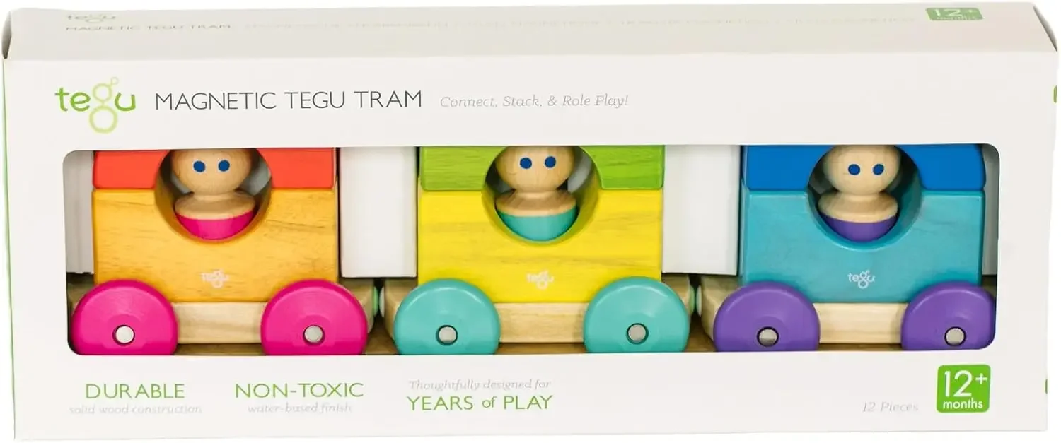 12 Piece Magnetic Tram Building Block Set, Rainbow