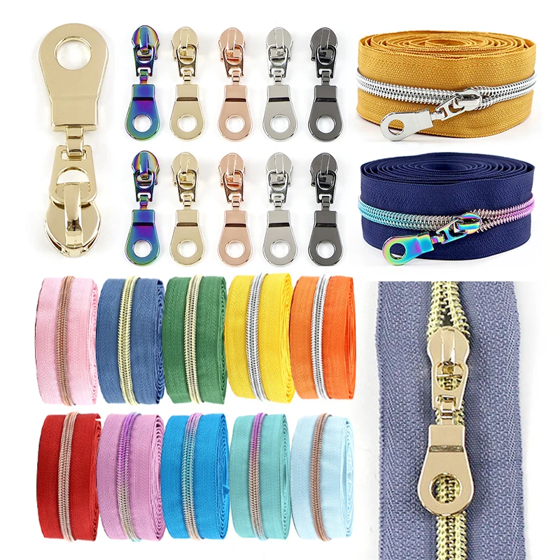 

10/20M 5# Nylon Zippers with Zipper Sliders Garment Closure Zip Pulls Jacket Coat Decor Zips Repair Kit DIY Sewing Accessories