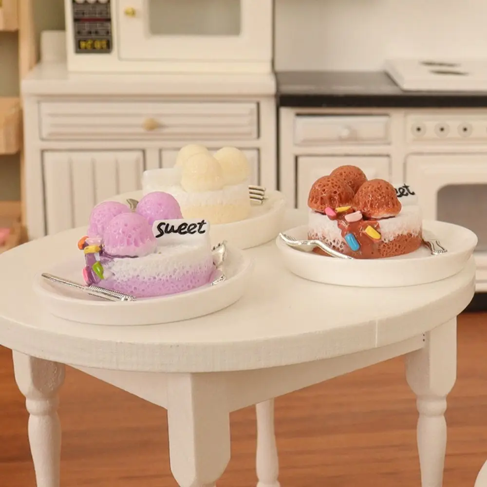 Resin Doll House Miniature Cake Dessert Set Cute DIY Accessories Dollhouse Accessories Included Plates and Cutlery