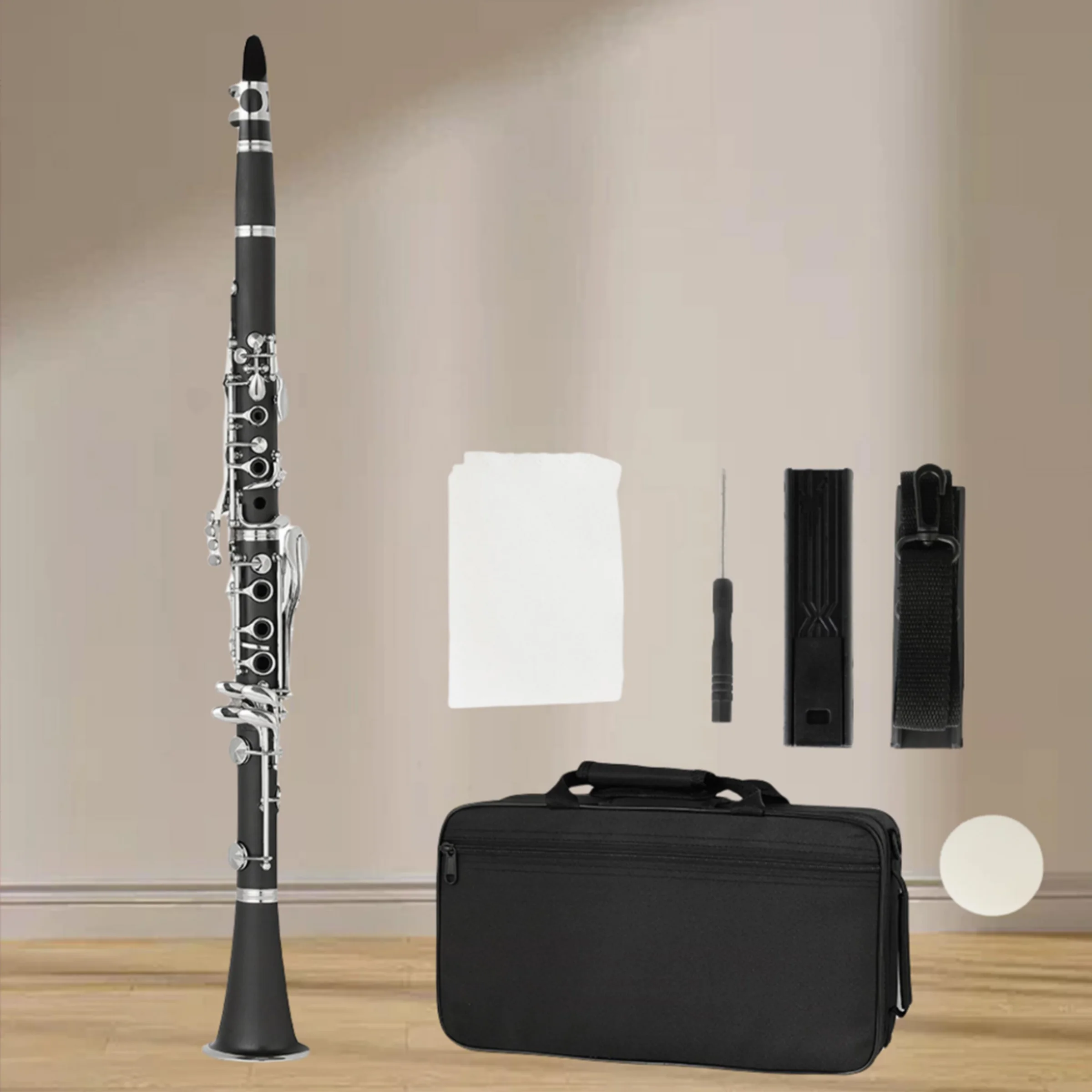 

B Flat Clarinet for Beginner, Ebonite Clarinet Nickel-plated with Hard Case, Cleaning Kit