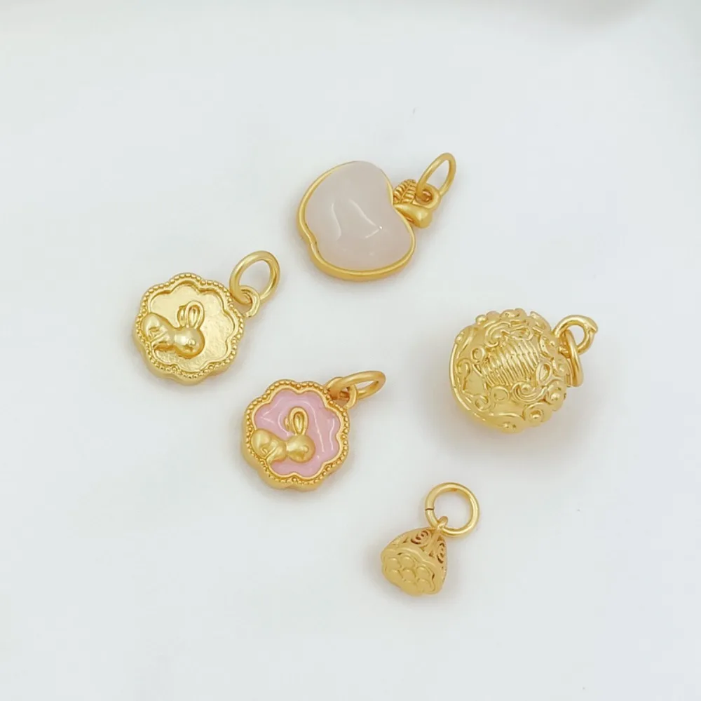 18K Gold-plated Ancient Method Gold Oil Drip Inlaid Jade Matte Rabbit Apple Dance Lion Lotus Pod Pendant DIY Accessory