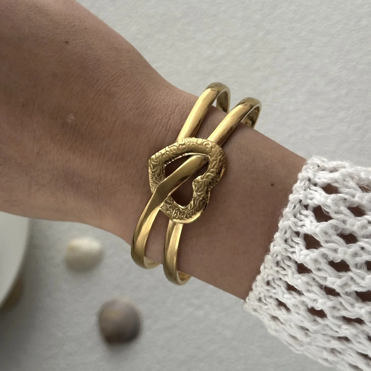 Edelstahl Doppelschicht Liebe Herz Armband Für Frauen Männer Gold Farbe Einzigartige Kreuz Textur Hohl Herz Armreifen Schmuck Geschenk