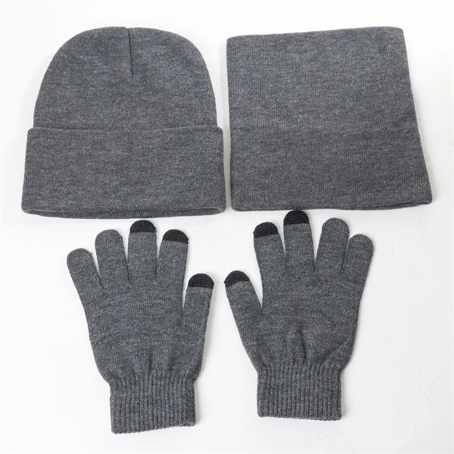 New Unisex Knit Hat Gloves Neck Warmer 3PCS Set Winter Solid Color Warm