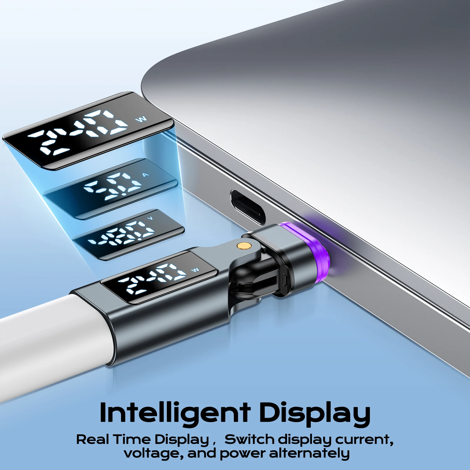 Adapter USB-C na USB-C z cyfrowym wyświetlaczem AUFU 16PIN, magnetyczny, z obsługą PD 240W, szybkie ładowanie, konwerter OTG USB-C żeński do iPhone'a i Samsunga — zdjęcie produktu 2