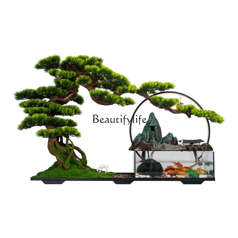 X4 Large High-End Artificial Greeting Pine Fish Tank Flowing Water Ornaments Desktop Entrance Decoration Bonsai