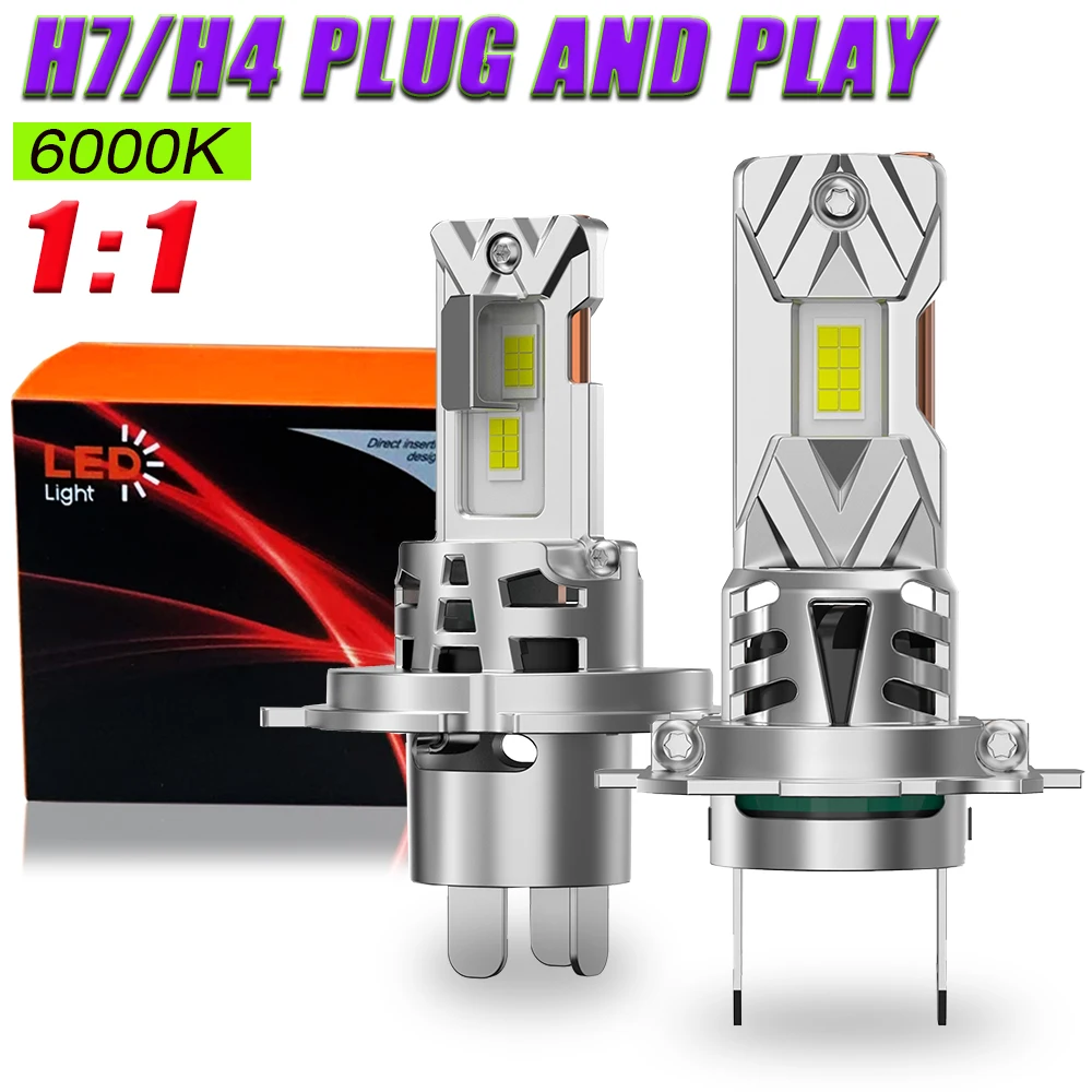 

H7 LED Bulbs H4 Car Headlight Canbus 1:1 Halogen Lamp Super Bright Spotlight Led Head Lamp 6000K Automotive Fog Lights With Fan