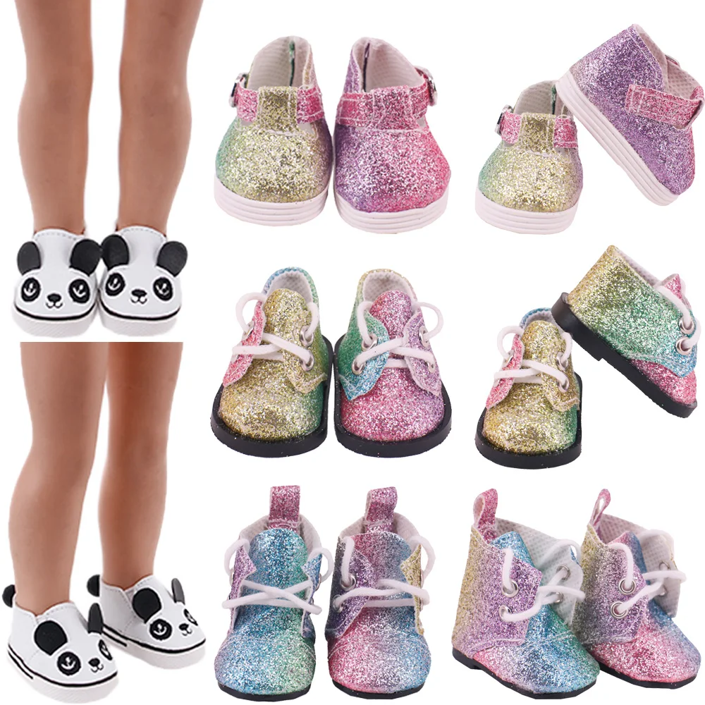 Doll Clothes Shoes Colorful Sequin Shoes Panda for 14.5 inch Wellie Wisher & 32-34 cm Paola Reina Dolls Shoes Accessories,Gifts