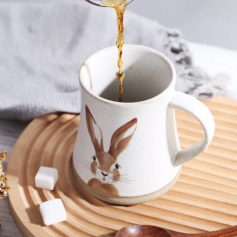 

Painted Rabbit Mug Large Capacity Cute Cartoon Animal Ceramic Coffee Tea Milk Water Elegant Birthday Gifts NEW 2023