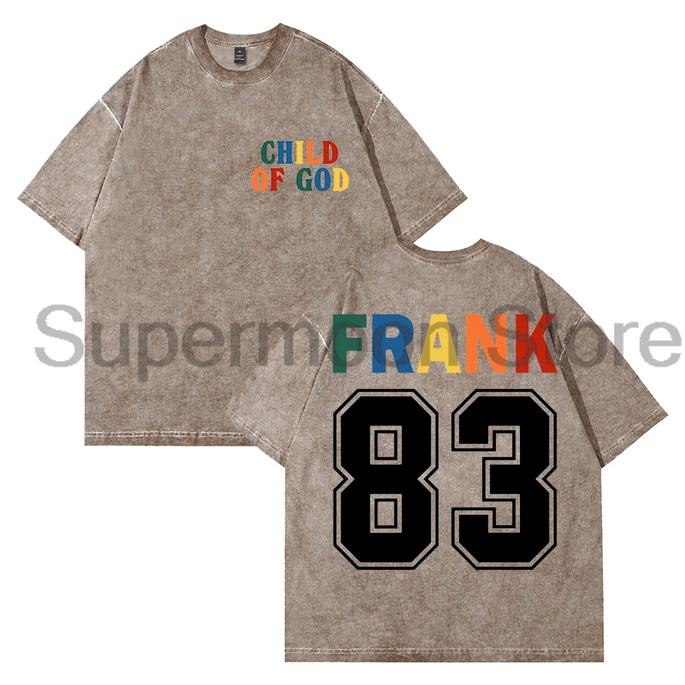 فورست فرانك جولة الطفل من الله الجزء الثاني 83 شعار غسلها تي شيرت Crewneck قصيرة الأكمام القطن المحملة النساء الرجال ملابس الشارع الشهير