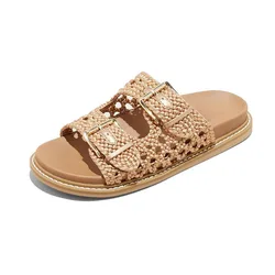 Summer Thick Soled Belt Buckle Women Outdoor Slippers New Flat Bottomed Round Toe Retro Casual Commuting Beach Sandals Size35-43