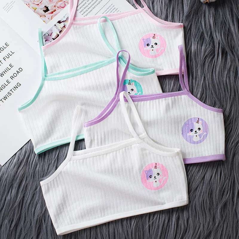 4pcs/set Lace Cotton Young Girls Training Bra Kids Vest Teens Teenage Underwear Children Bras for 8 9 10 11 12 13 14 years old