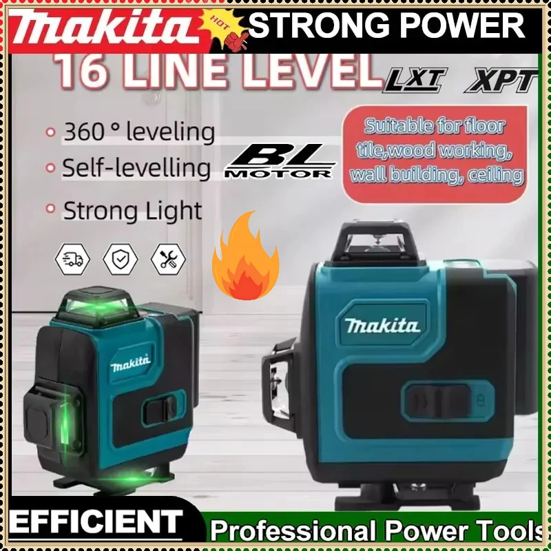 

Лазерный уровень Makita с 16 линиями, высокоточный, с зеленым лучом, настенный, портативный, самовыравнивающийся