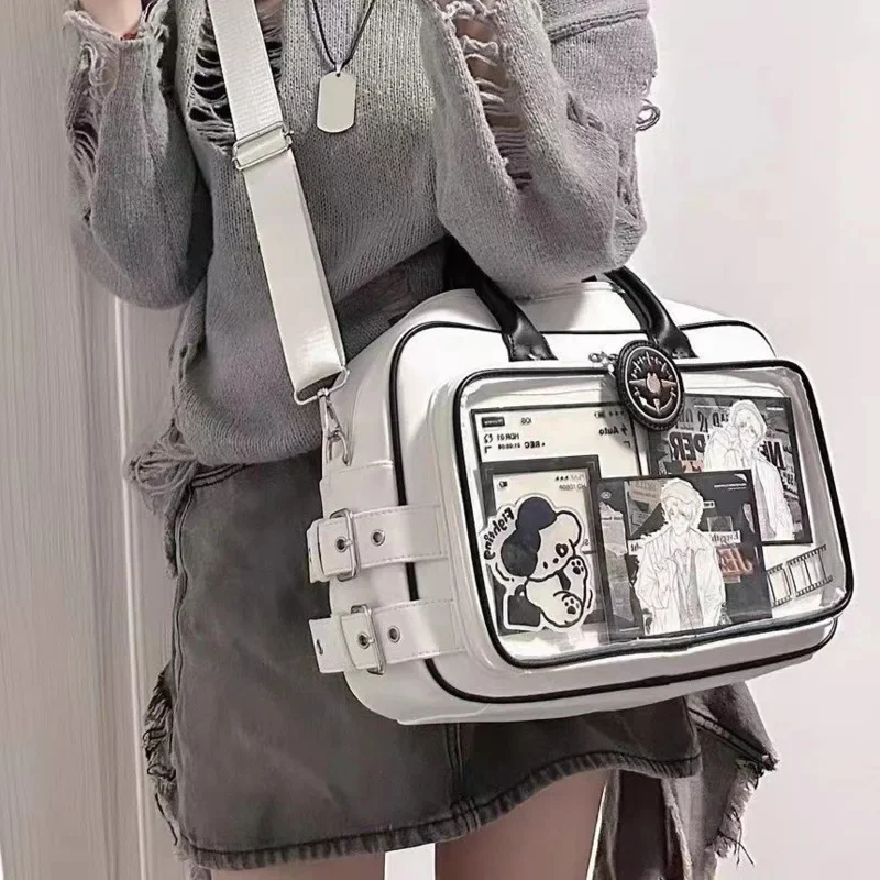 Y2K ItaBag Shoulder Crossbody Bag Women White Transparent Display Handbag, Large Capacity Badge Collection Bag, Cosplay Bag Gift