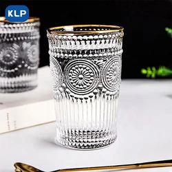 KLP 1 pz tazza di vetro goffrata Vintage, tazza da caffè girasole, tazza di vetro trasparente, tazza da colazione per famiglie-fascia alta, capacità: 350ml