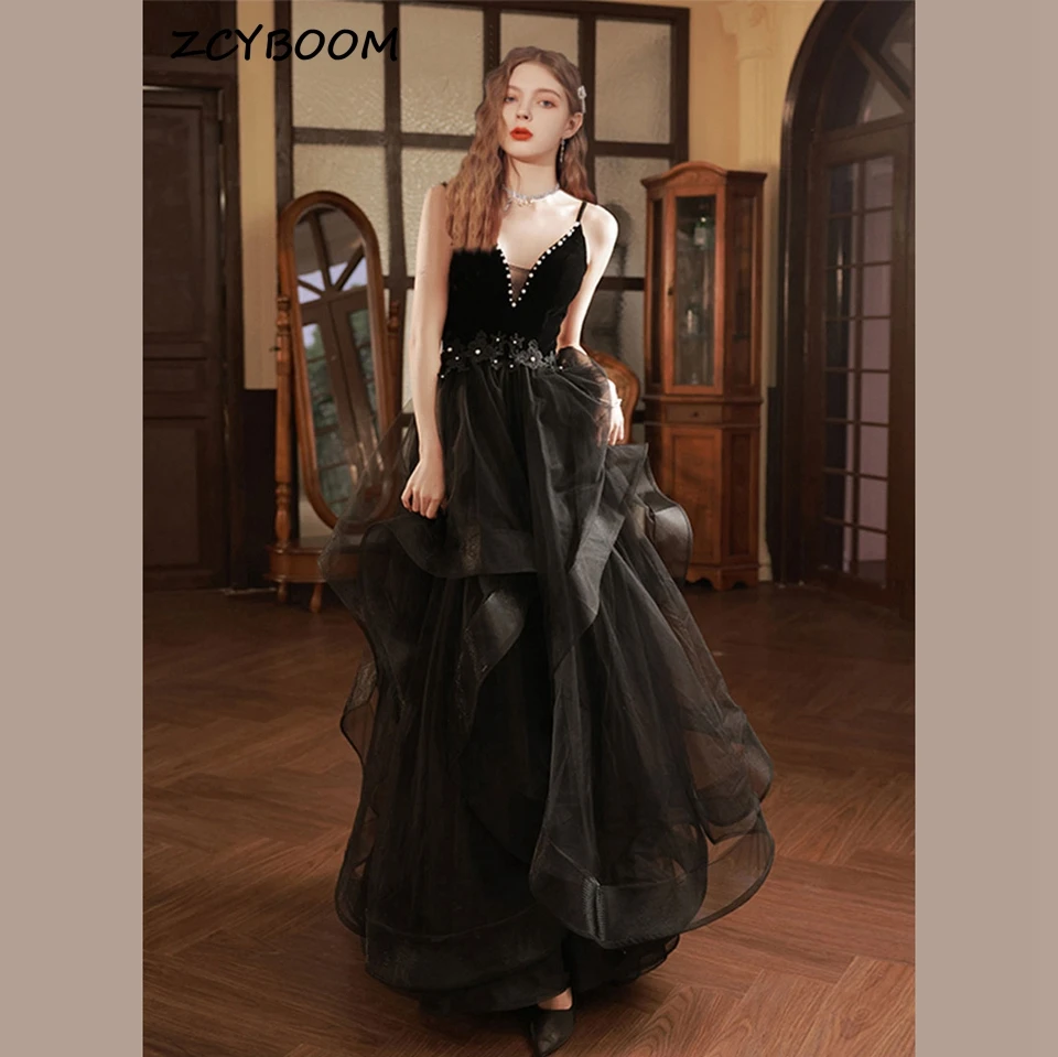 

Очаровательные вечерние платья с v-образным вырезом на тонких бретельках и жемчугом по индивидуальному заказу, 2022, длиной до пола, из органзы, без рукавов, на молнии, вечерние платья