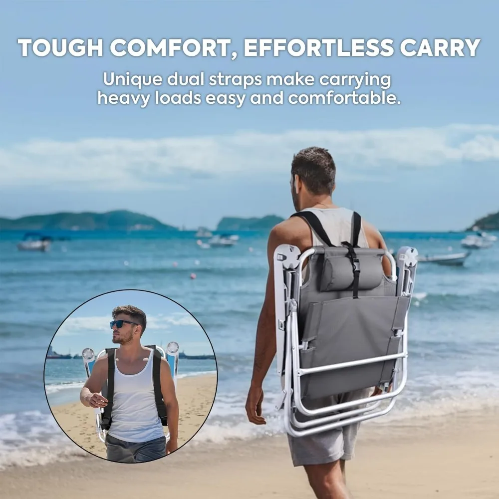 Rucksack-Strandstühle für Erwachsene, 5-Positionen-Liegestuhl, robuste Klappstühle, tragbarer flacher Outdoor-Stuhl mit