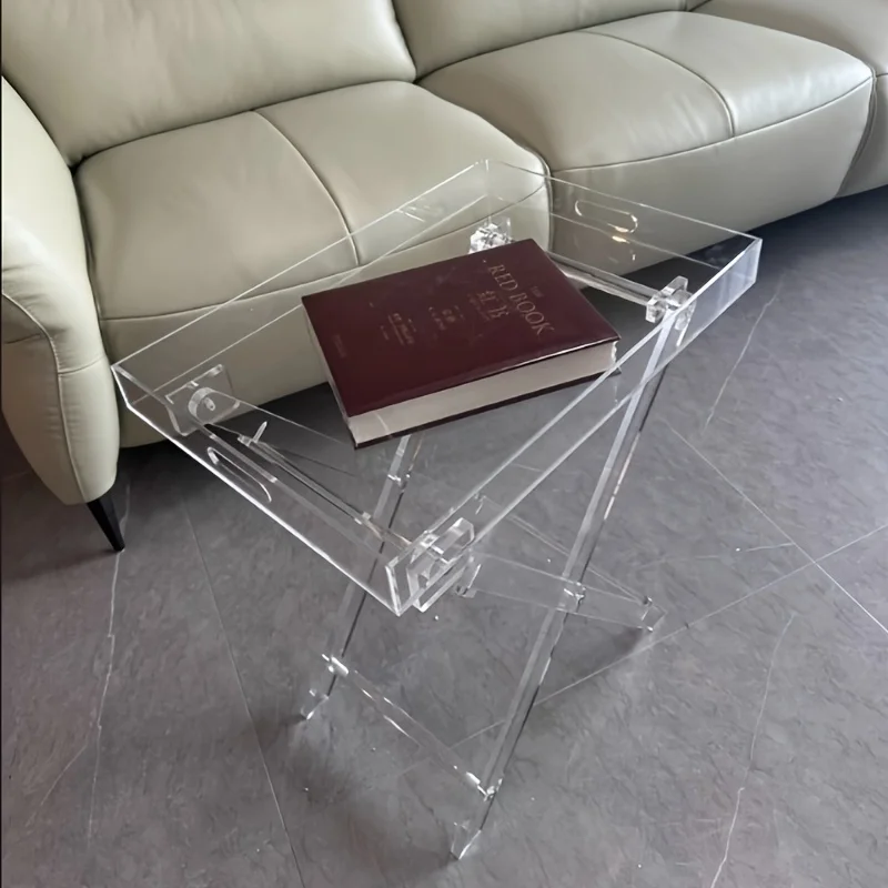 Portable Acrylic Folding Coffee Table - Transparent, Lightweight, and Foldable Design; Classic-style Bedside Storage Tray