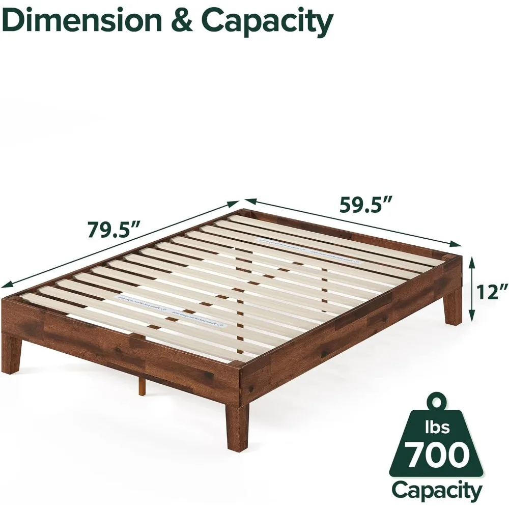 Marissa Deluxe Wood Platform Bed Frame No Box Spring Needed, Wood Slat Support Easy Assembly Queen