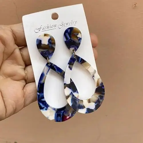 Simple Green Big Oval Drop Earrings For Women statement Resin Acrylic Geometric long Earring 2019 Gold Color Party ZA Jewellery