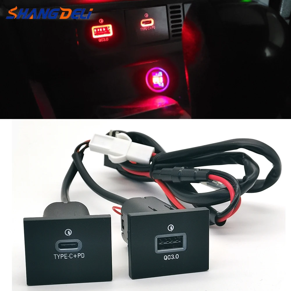 

1PC Fast Car Phone Charger Socket Double QC3.0 Type C PD USB Charging Port Power Adapter For Ford Focus 2004-2011 mk2