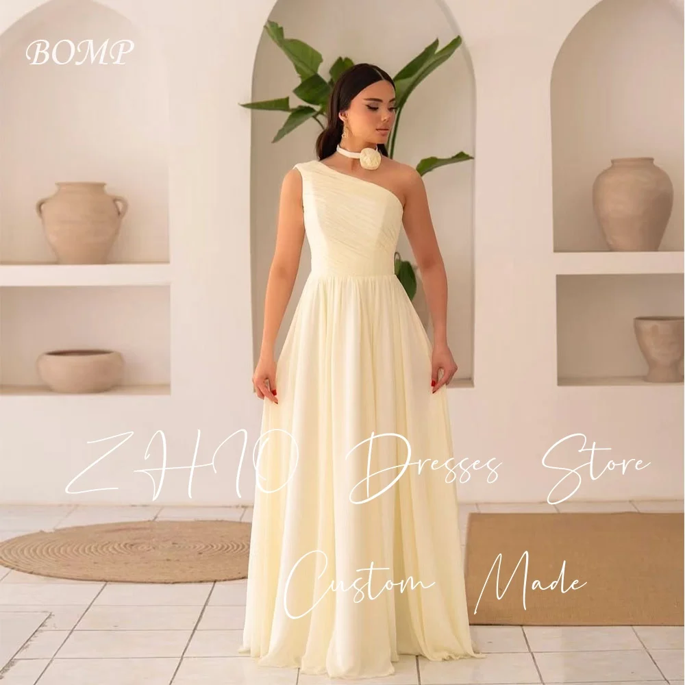 

ZHIO Elegant One Shoulder Evening Dress A-Line Pleat Floor Length Chiffon Special Occasion Party Dresses Custommized Classic