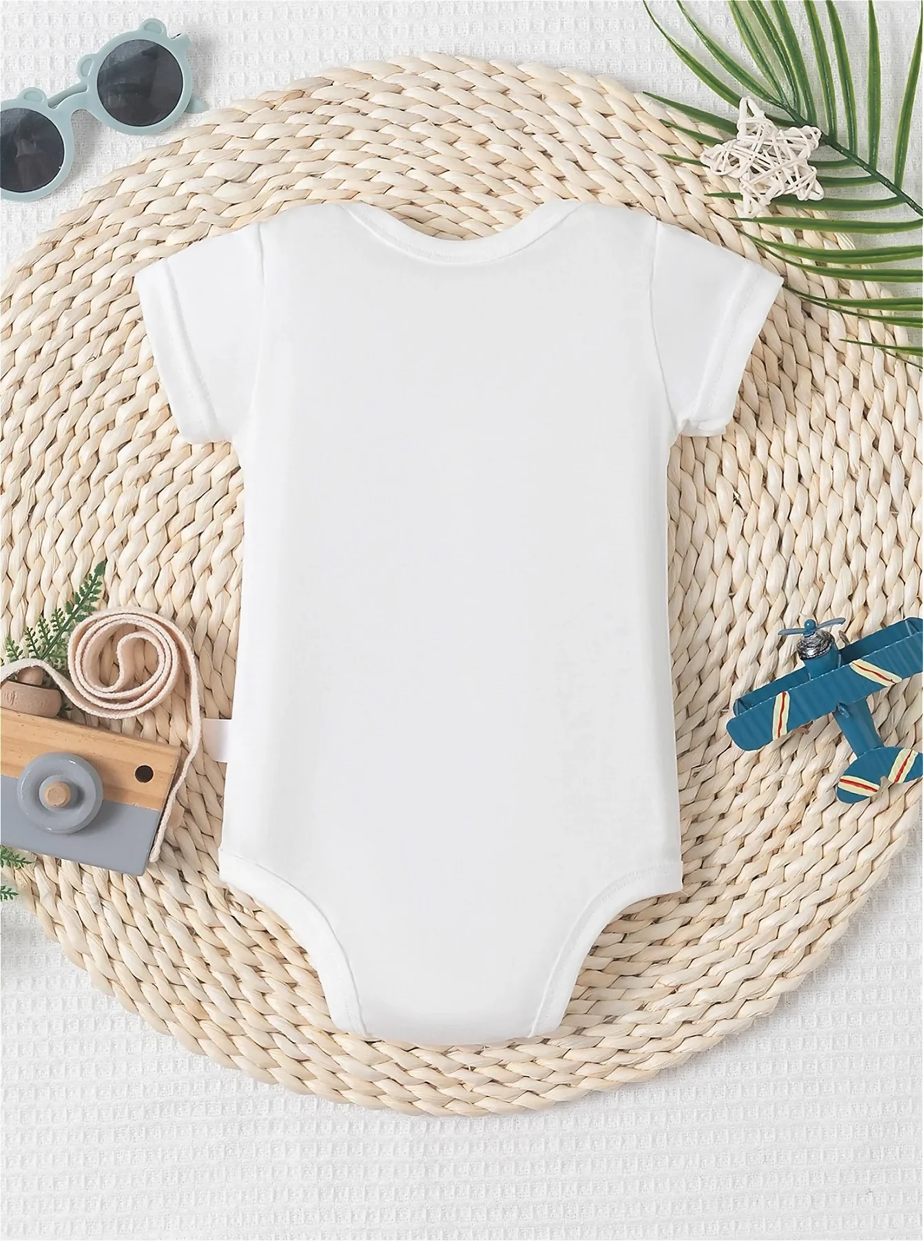 Baby Onesies with Check Diaper, Letter Print & Engine Pattern - Casual Round Neck, Machine Washable, Children's Onesies
