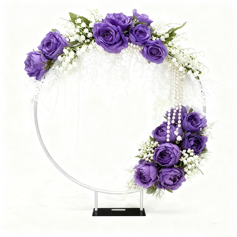 Portable Round Aluminum Balloon Backdrop Frame Detachable Circular Stand for Wedding Birthday Party Decorations