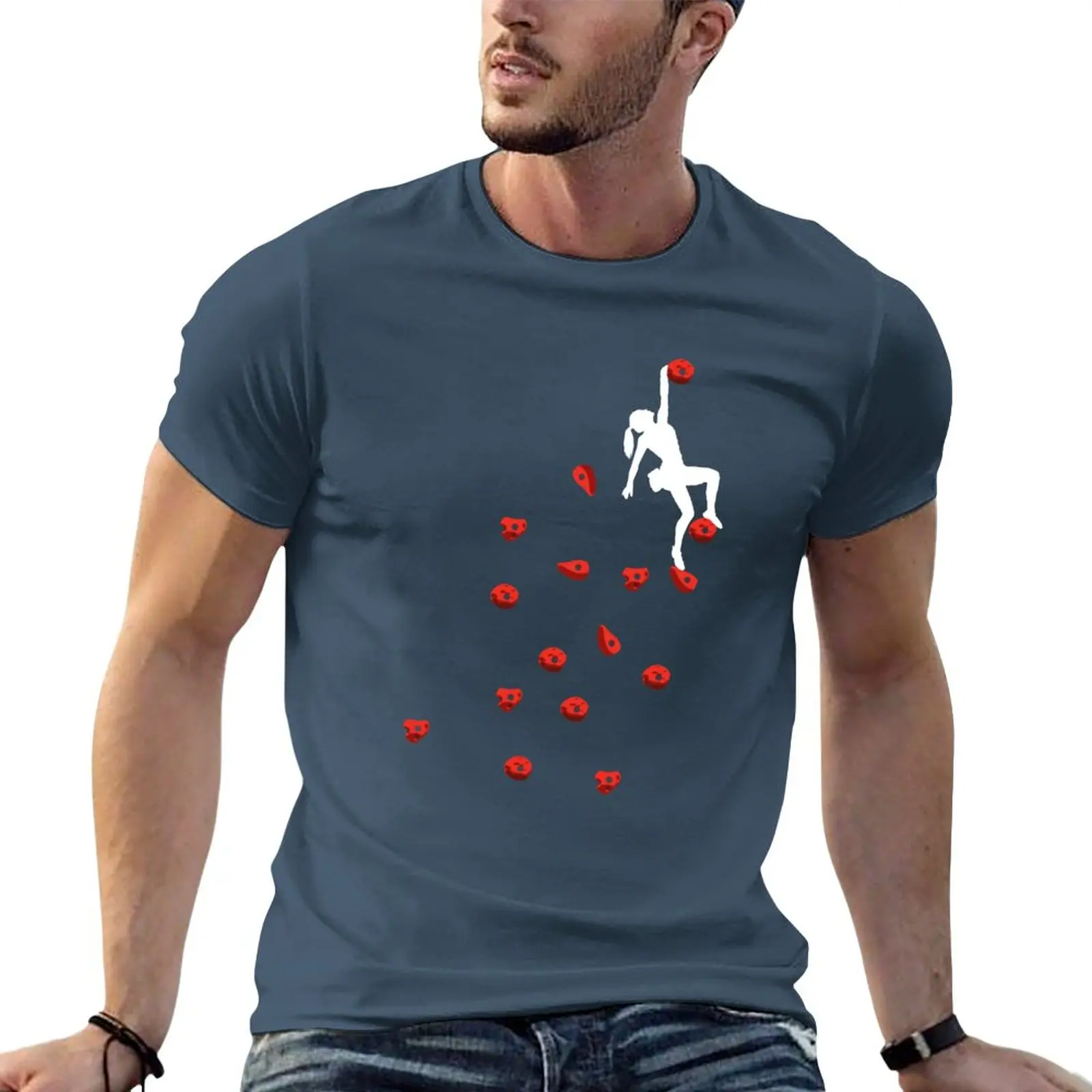 Bouldering climbing red boulder woman lady motif T-Shirt tees big and tall t shirts for men