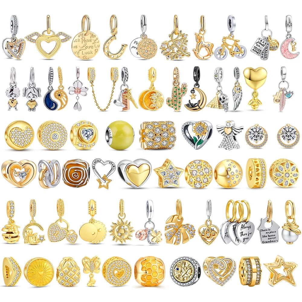 Vergoldetes Charm-Set für Armbänder DIY Schmuckherstellung Blumen Herz Kreuz Stern Baum Biene Sonne Anhänger Perlen für Frauen Romantisches Geschenk