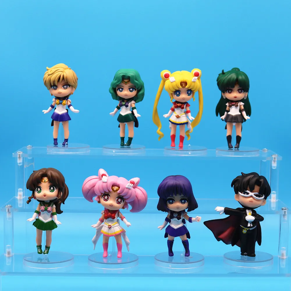 8Pcs/set Sailor Moon Mercury Mars Jupiter Venus Uranus Neptune Pluto Chiba Mamoru PVC Action Figure Model Toys Kids Doll Gift