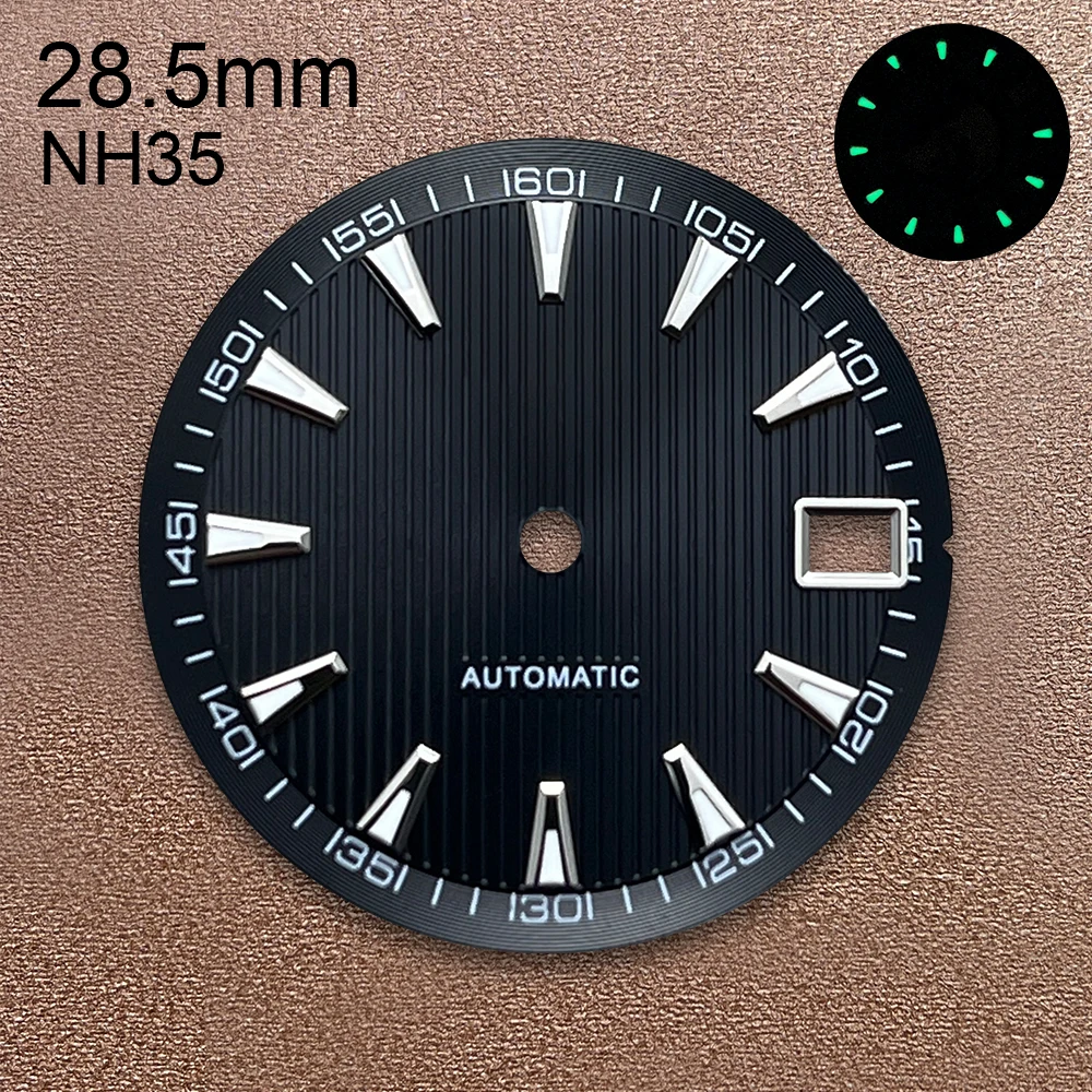 28.5mm S Logo Dial Suitable For NH35/NH36/4R Movement Green Luminous Vertical Grain Quality Dial Watch Modification Accessories