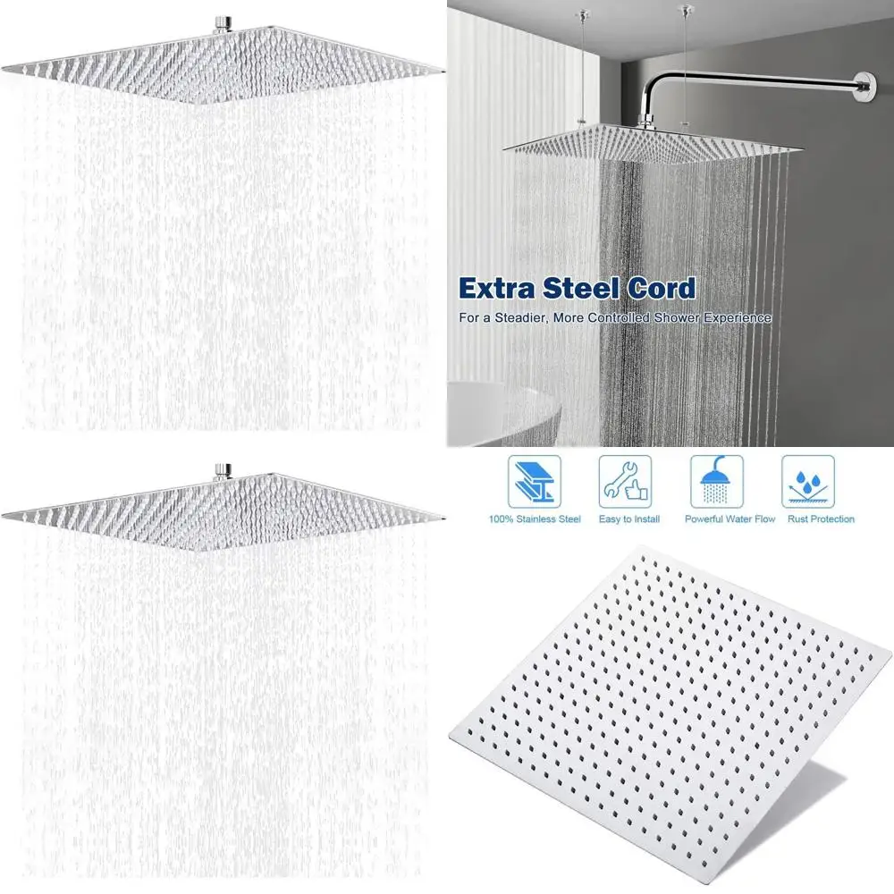 

16 Inch Chrome Square Stainless Steel Rain Shower with Ceiling or Wall Mount and Body Spray Coverage