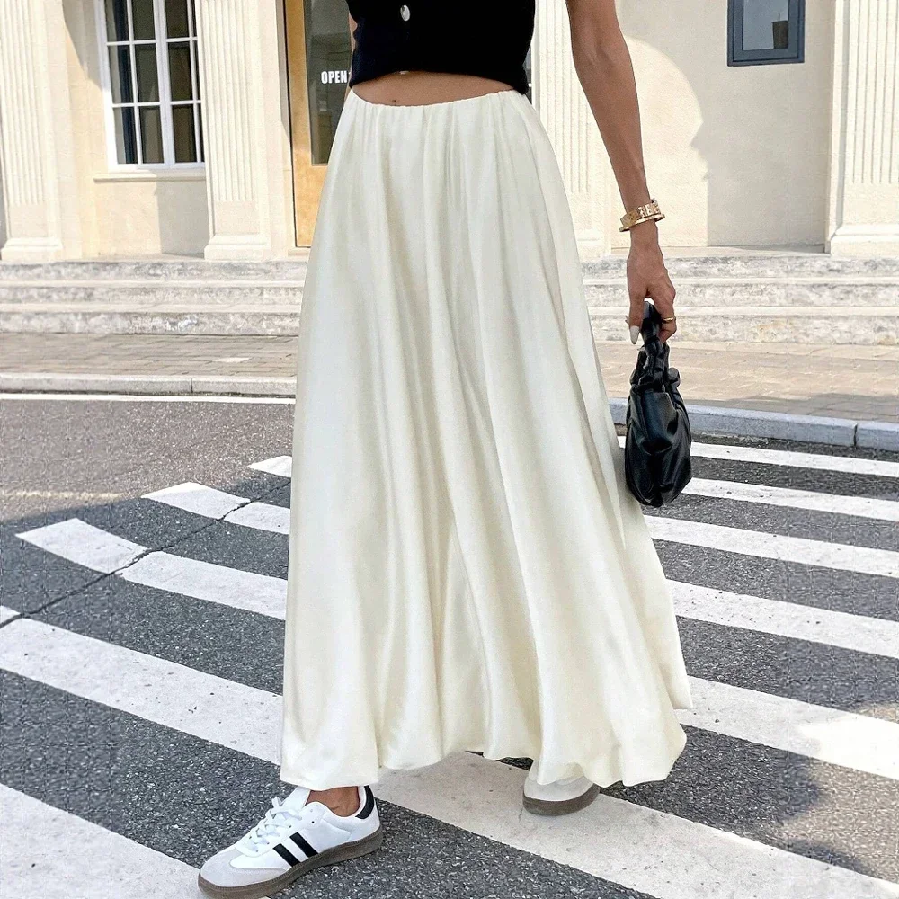 Gonne Estate elegante moda coreana pianura balza intellettuale A-Line maxi gonne da lavoro per le donne