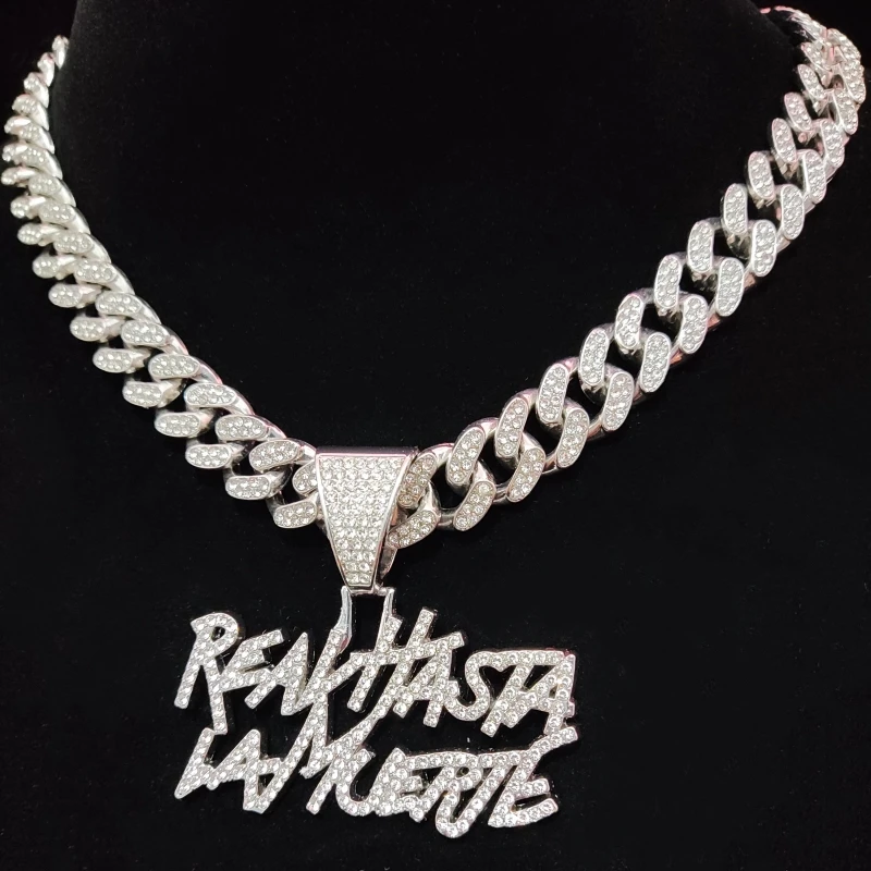 Men Women Hip Hop Letter Pendant Necklace with 13mm Cuban Chain Hiphop Iced out pendants Necklaces Fashion Punk Jewelry Gifts